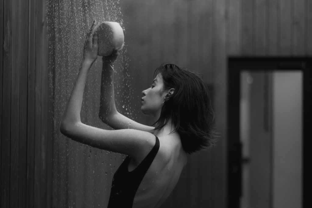 woman taking a shower